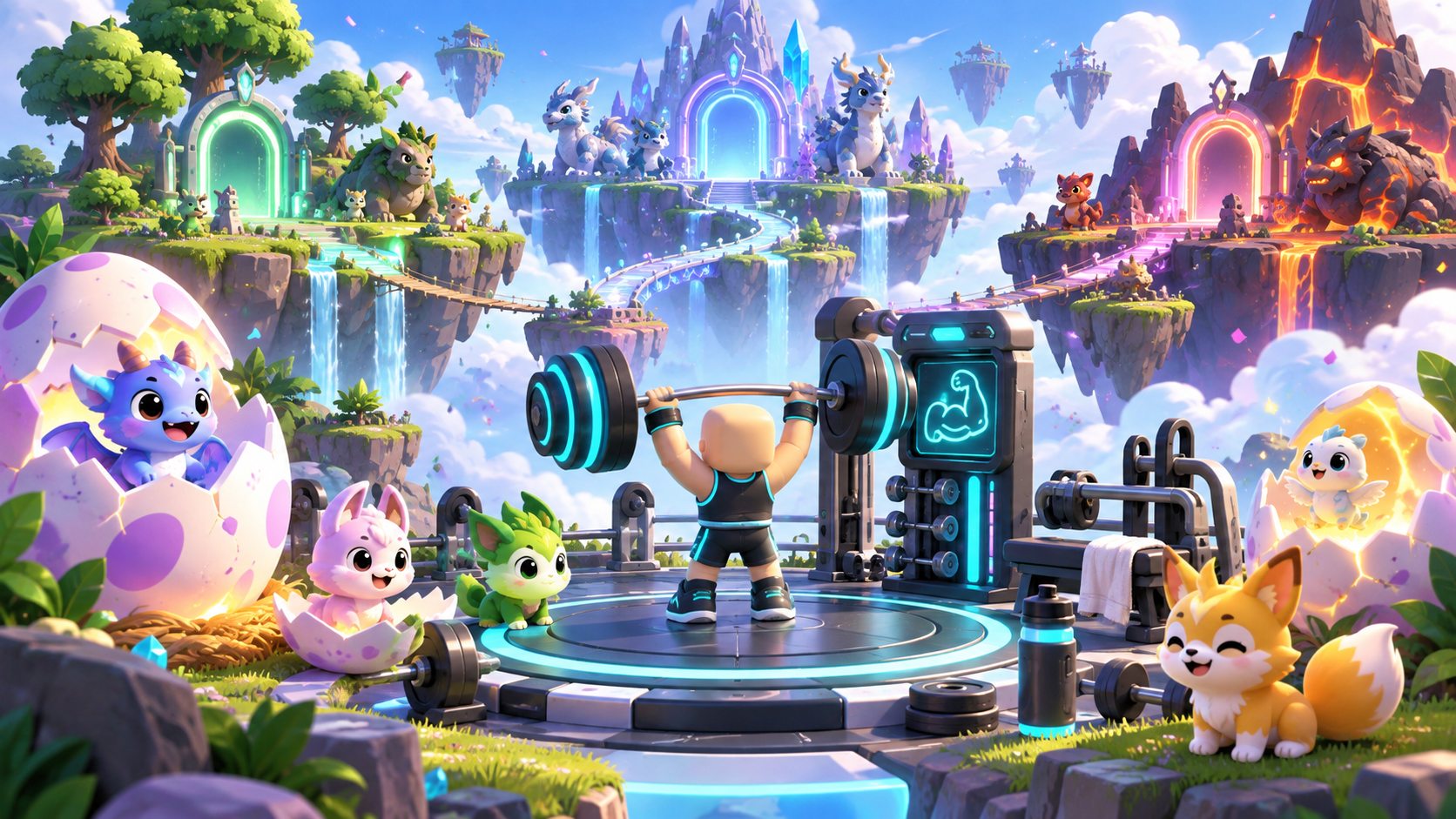 Egglift world with gates, walls and paths leading to guarded egg nests