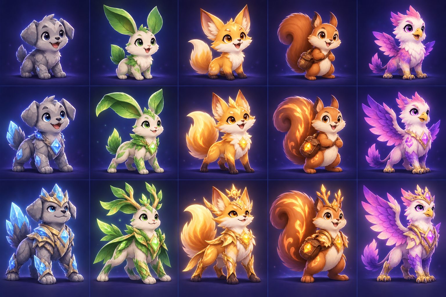 Backyard Egglift pets shown across their visual evolution stages